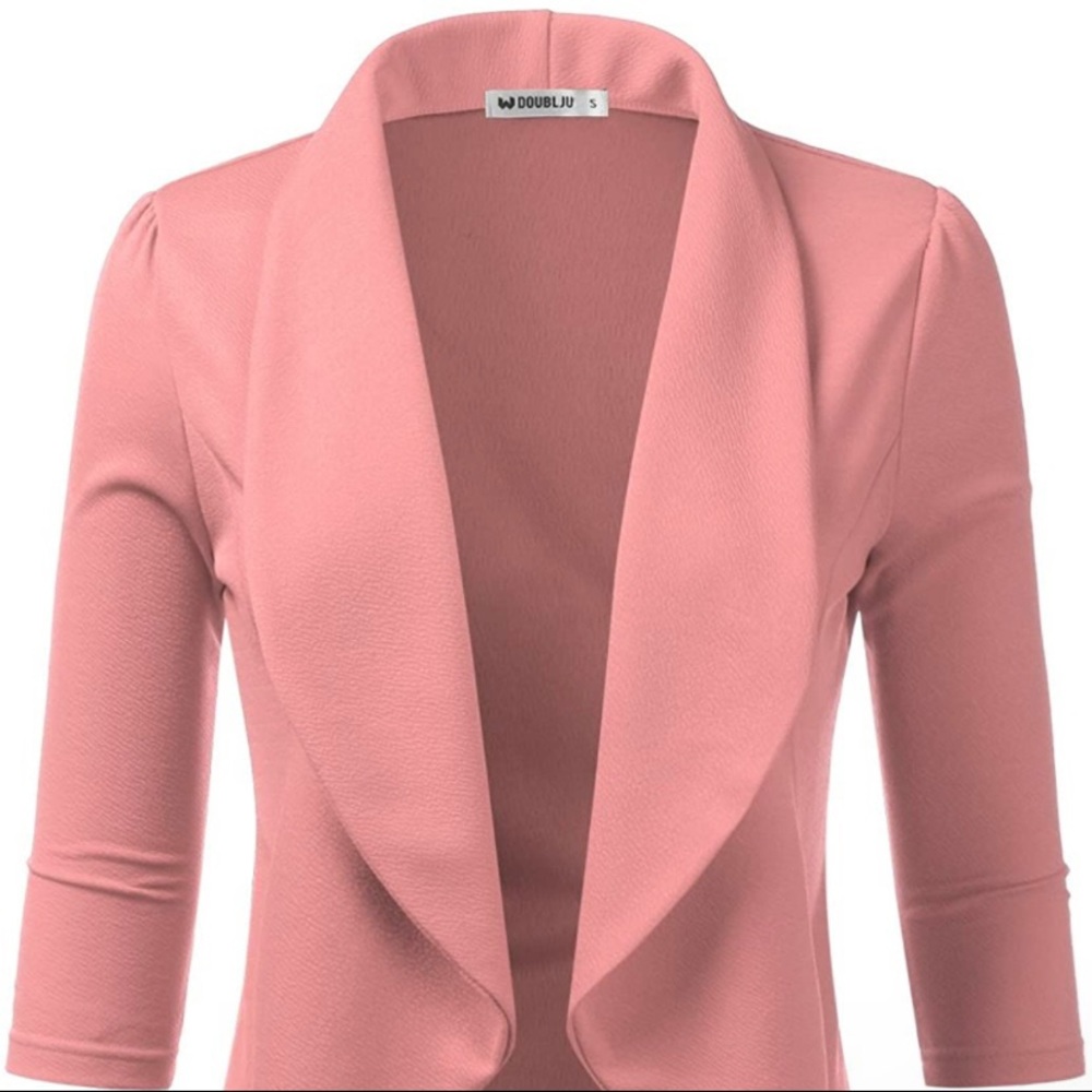 Doublju Womens Lightweight Thin 3/4 Sleeve Open Front Blazer Plus Size